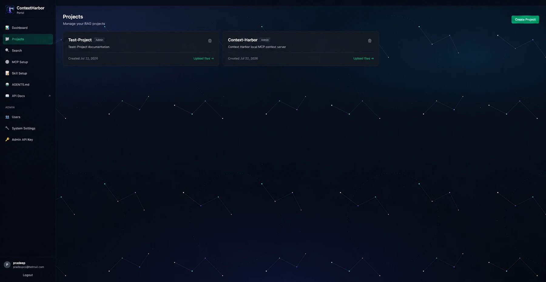 ContextHarbor project workspace screen