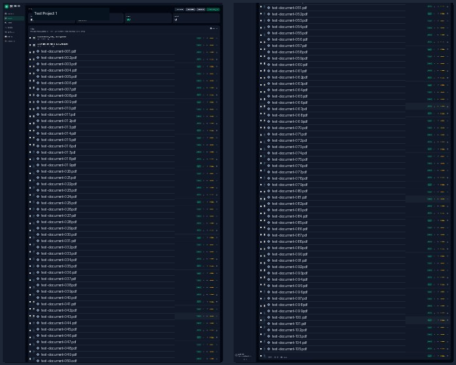Local Project RAG document library with anonymized test filenames and ingestion statuses