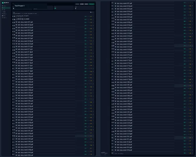Local Project RAG document library with anonymized test filenames and ingestion statuses